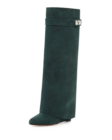 givenchy boots over the knee green|Givenchy shark lock ankle boots.